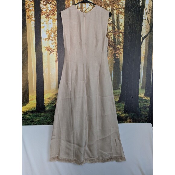 J. Crew Fringe Trim Dress Glossy Twill Cream Gold Womens 2 Midi Sheath Flare - Picture 10 of 16